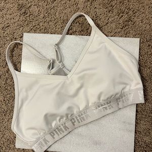 PINK white sports bra
